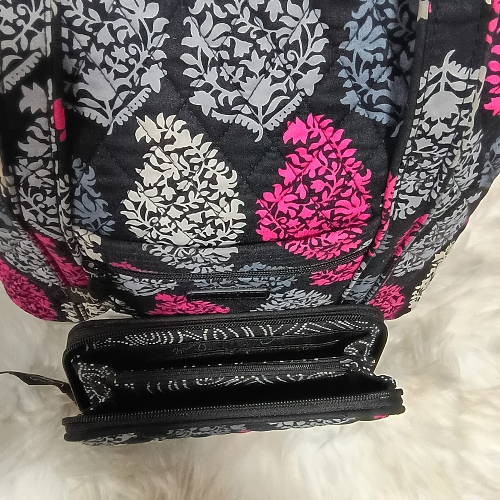 Vera Bradley Black and Pink Leaf Pattern Tote - Picture 13 of 13